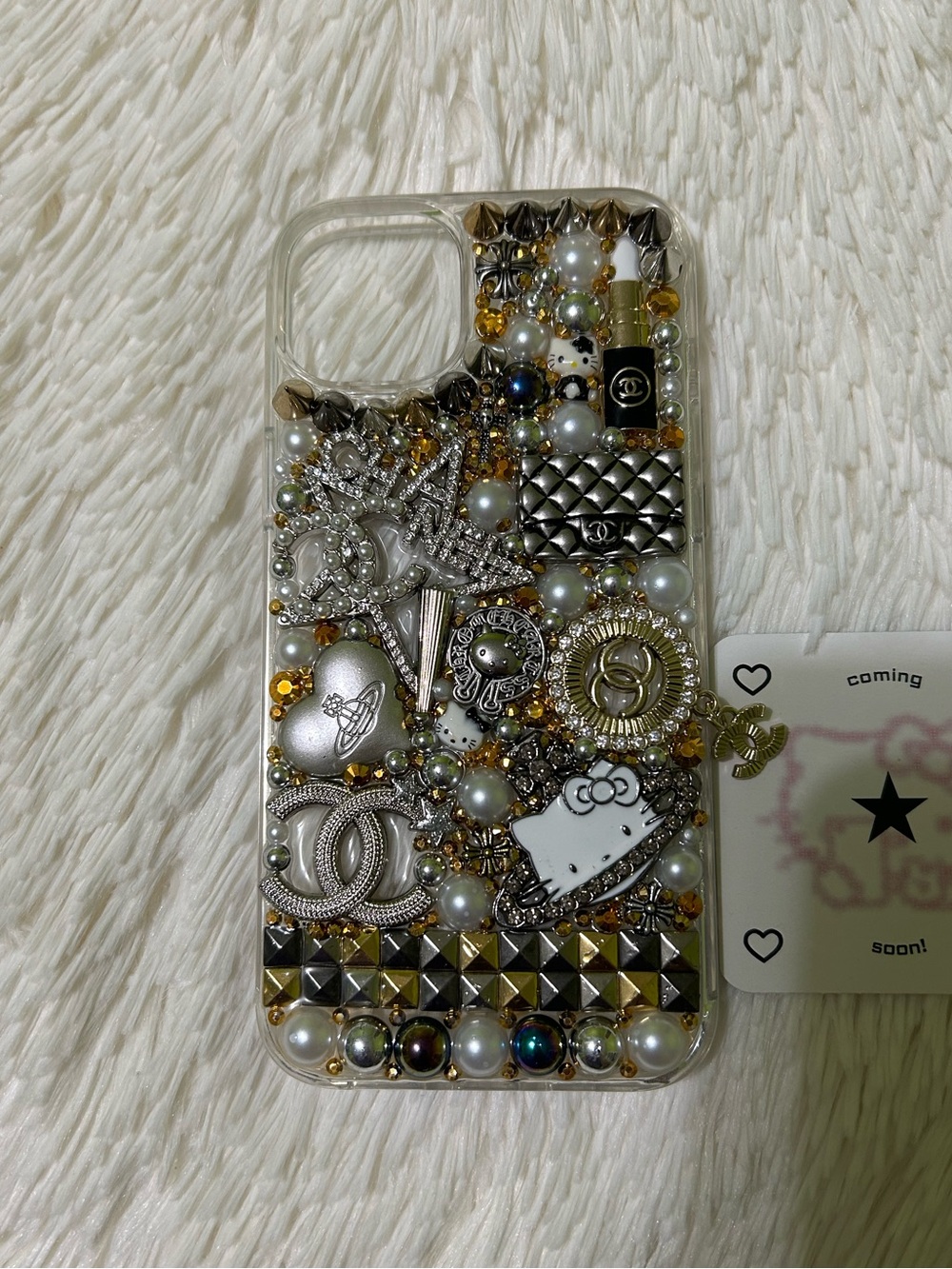 Handmade iPhone 15 Plus Junk Case Bling Spikes Studded Hello Kitty Luxury Goth